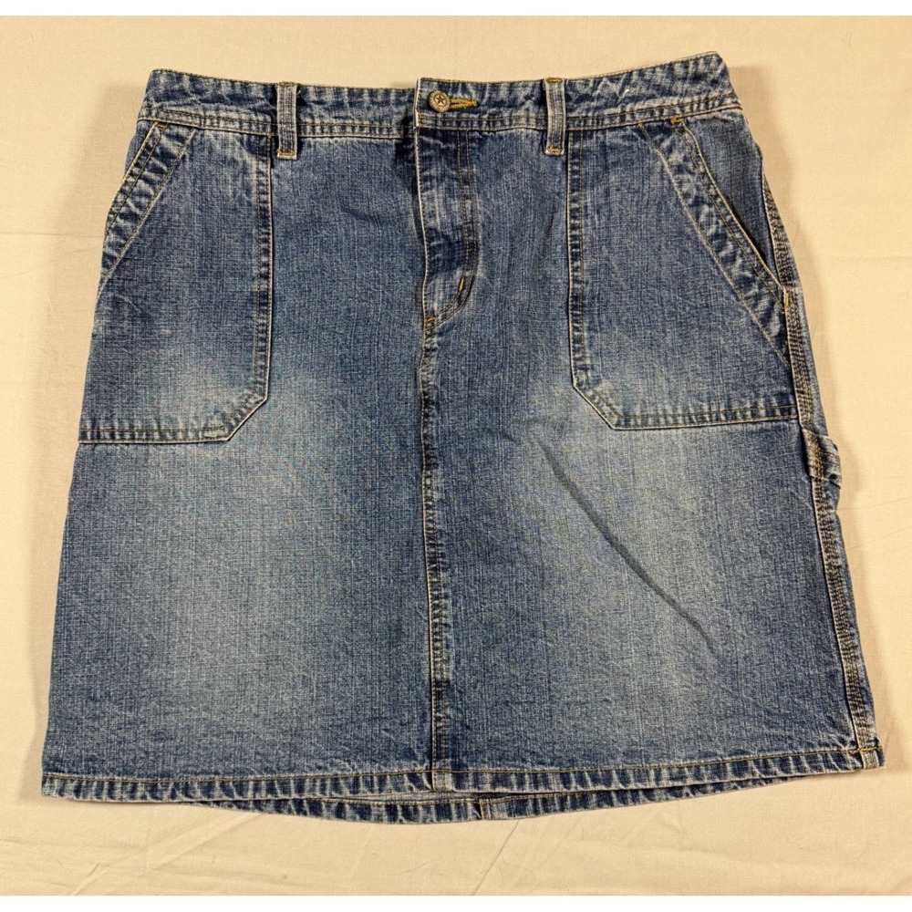 Faded Glory Womens Denim Carpenter Skirt Medium Stone Wash Size 12 Utility Y2K